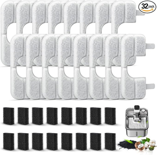 16 Pack Replacement Filters & 16 Pump Filter Sponges for Qinliy Q108 123oz/3.5L Stainless Steel Cat Water Fountain Filter Replacement
