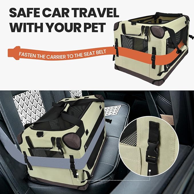 PEGIC Extra Large Cat Carrier, Brown | Soft Sided Collapsible, For Car Travel, Outdoor and Indoor Uses, Roomy Extra Large for 2 Kittens or Pets up to 50lbs