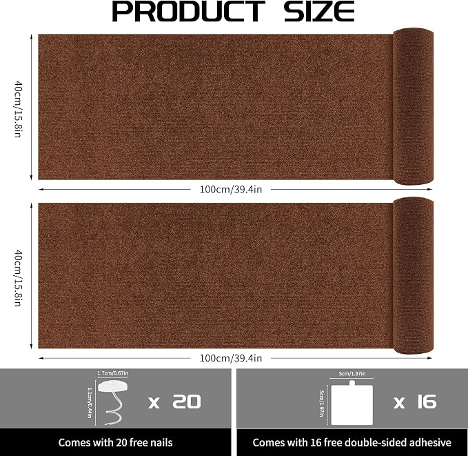 2 Pcs 78.8"x15.8" Cat Scratch Mat, Cat Scratch Couch Furniture Protector, Trimmable Self-Adhesive Cats Scratch Pads, DIY Cat Scratcher for Wall Protector and Covering Cat Tower (Brown)