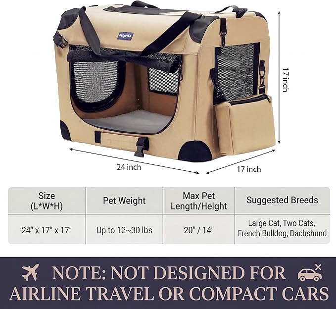 Petprsco Portable Collapsible Dog Crate, Travel Dog Crate 24x17x17 with Soft Warm Blanket and Foldable Bowl for Large Cats & Small Dogs Indoor and Outdoor