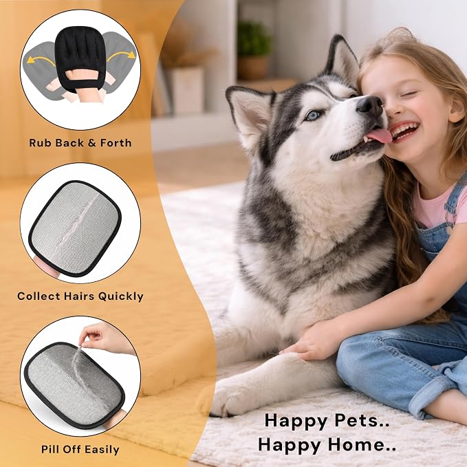 Wolfster Pet Hair & Fur Removal Glove for Cats & Dogs - Five-Finger Electrostatic Reusable Pet Hair Remover Mitt for Couch, Sofa, Carpet, Car Seat, Bedding & Clothing, Lint Roller Alternative