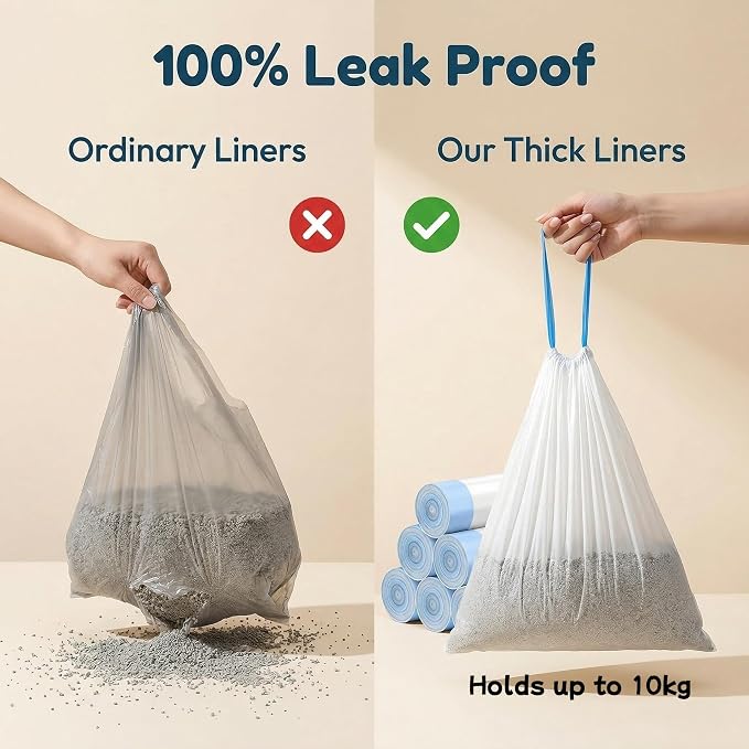 60 Count Cat Litter Box Liners for Automatic Self-Cleaning Litter Box, Heavy Duty Drawstring Waste Bags, Extra Thick 3.6-mil Leak-Proof, 18"x20" (45x50cm), 4 Rolls