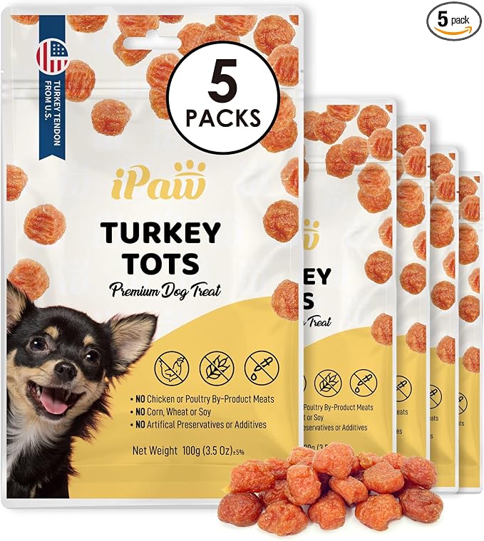 iPaw 5 Stock-Up Combo Turkey Tots Dog Treats for Puppy Training, SQF Certified Human Grade Dog Treat, Hypoallergenic, Easy to Digest (Turkey Tots), 5 Packs