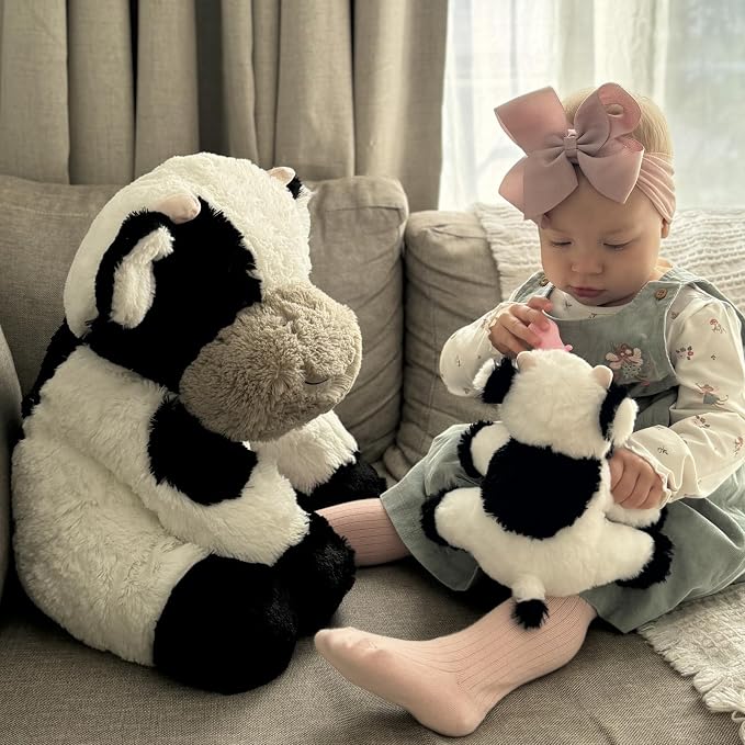 Tezituor 2-in-1 Large Cow Stuffed Animals, 20 inch Big Stuffed Mommy Cow with Cute Baby Cow Plush Toy Hugging Soft Plush Pillow for Boys Girls