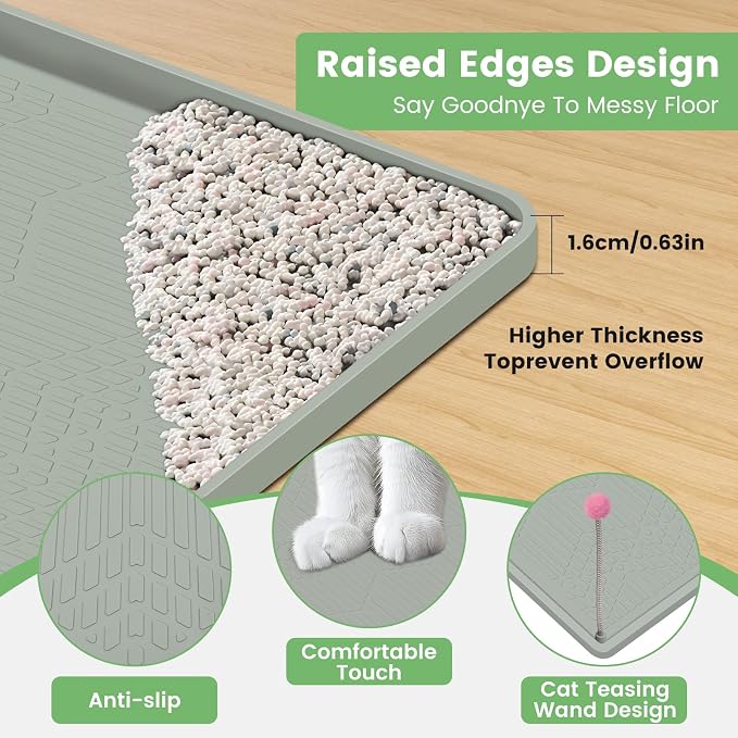 Cat Litter Mat, 38"X25" Large Litter Box Mat, Waterproof and Easy to Clean Silicone Cat Mat for Litter Box, Mat Litter Trapping Mat for Scatter Control, Keep the Floor Clean (Light Green)