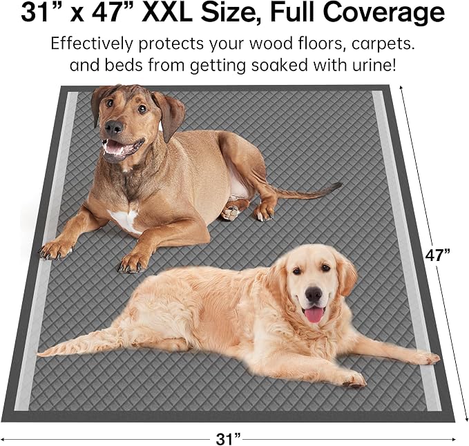 31"x47" Activated Charcoal Dog Pee Pads - 50 Count,Extra Large,Super Absorbent, Leakproof, Long-Lasting Odor Control, Ideal for Large Dogs and Potty Training Puppies