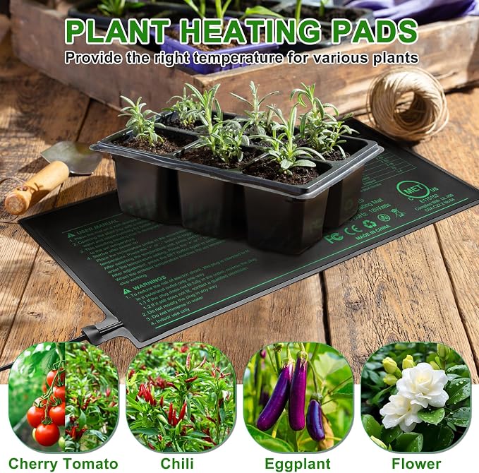 GOLOPET Seedling Heat Mat with Thermostat Pack of 2, Dual Certified by MET and UL Plant Heating Mat Pad Equipped with A Temperature Probe, It Automatically Maintains A Constant Temperature