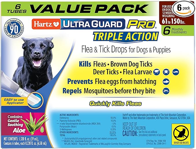 Hartz UltraGuard Pro Flea & Tick Topical Dogs & Puppies Treatment & Prevention, 6 Months, 61-150 lbs