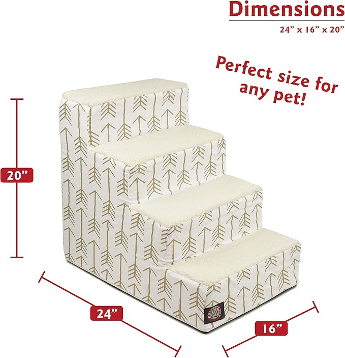 Majestic Pet Portable Pet Stairs | Soft Sherpa Steps Foam Feeling | Steps for Dogs & Cats | Dog & Cat Ramp | Indoor Only | Max Weight: up to 250 Lbs, 4 Step, Arrow White/Gold