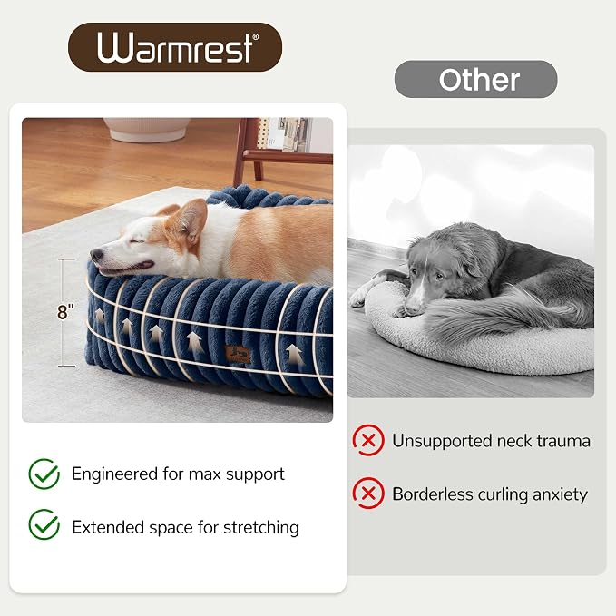 Dog Bed Medium Size Dog, Rectangle Orthopedic Pet Bed for Car and Indoor, Comfort Fluffy Memory Foam Dog Beds with Anti-Slip Bottom,30 x24 x9 Inches,Navy