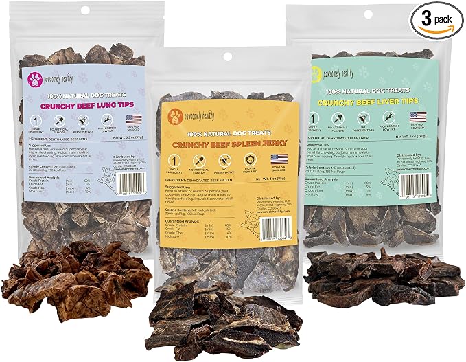 Pawsomely Healthy Beef Organ Treat Bundle – 100% Single Ingredient Variety Pack – Liver, Lung & Spleen – No Fillers or Additives, Grain-Free – High Protein Training Rewards – Made in USA, 3-Pack