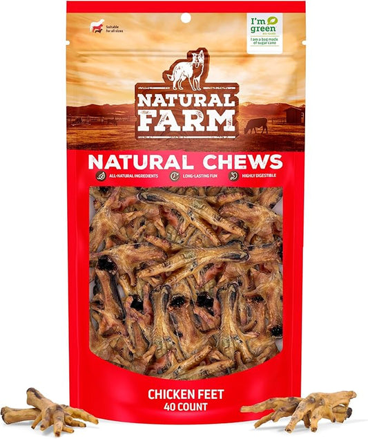Natural Farm Nail-Free Chicken Feet Dog Treats (40 Pack), 100% Free-Range Air Dried Chicken Feet, No Nails, Fully Digestible, High Protein, Low Calorie, Joint Support, Single Ingredient