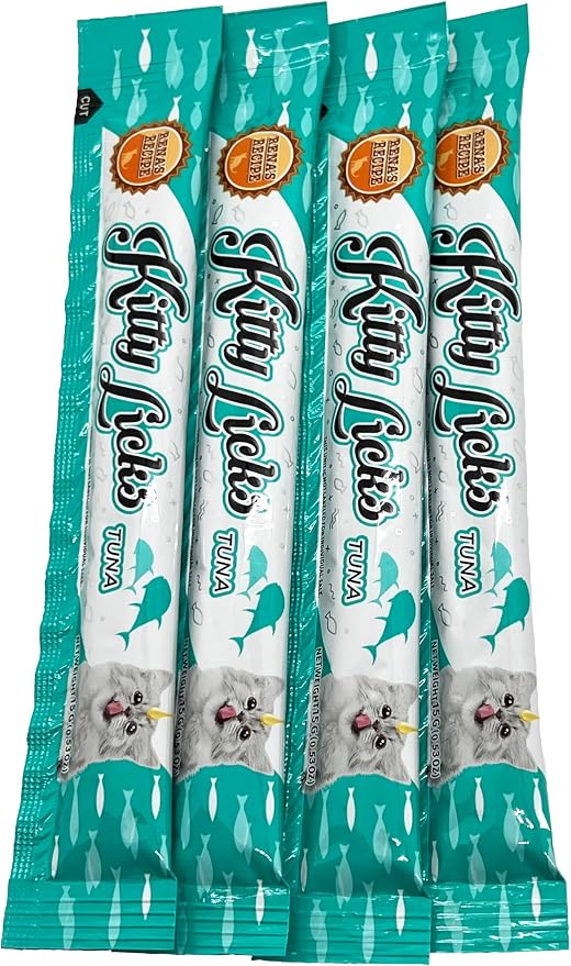 Rena's Recipe Kitty Licks Lickable Cat Treats, Tuna Variety Pack, 60 Tubes | Creamy grain-free tuna purée squeeze treats in a convenient 60-tube variety pack.