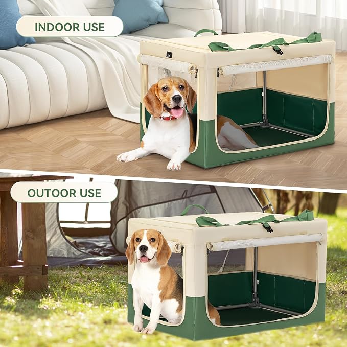 30" Collapsible Dog Crate for Medium Dogs - Portable Soft Travel Kennel with Lockable Zippers, Waterproof Base, Washable Cover, Patented Screw Frame for Adjustable Tension, Outdoor, Indoor, Car Use