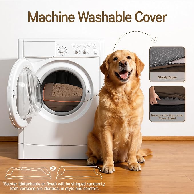 Comfort Expression Dog Bed Large Size Dog - XL Washable Orthopedic Pet Bed Waterproof Pet Couch Memory Foam Sofa Bolster with Removable Cover - 42 x 30