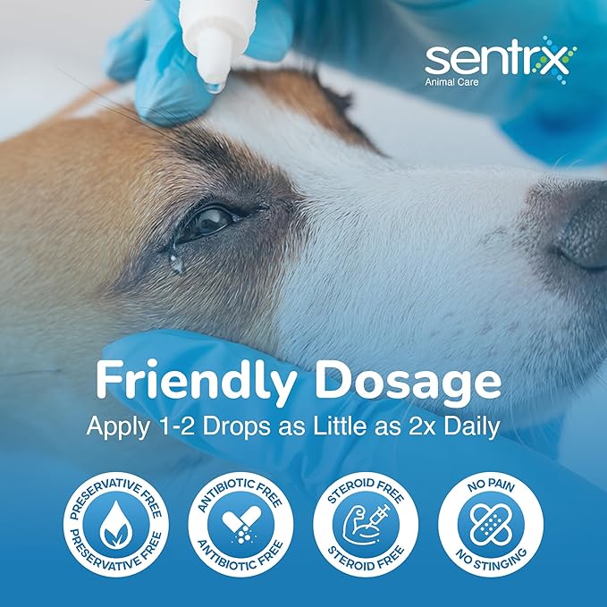 Sentrx - Eye Lube Pro Eye Drops for Dogs, Cats, and Horses, Hydrating Gel Eye Drops with Hyaluronic Acid and Carbomer Lubrication, for Dryness, Itching, and Irritation, 20g, 3 Pack