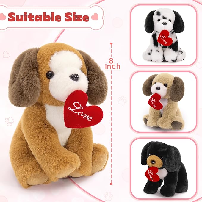 Muiteiur 4 Piece Love Dog Stuffed Animals, 8 Inch Valentines Dog Plush Bulk with Heart, Soft Puppy Plush Toys for Girlfriend Kids, Gift for Girls Kids