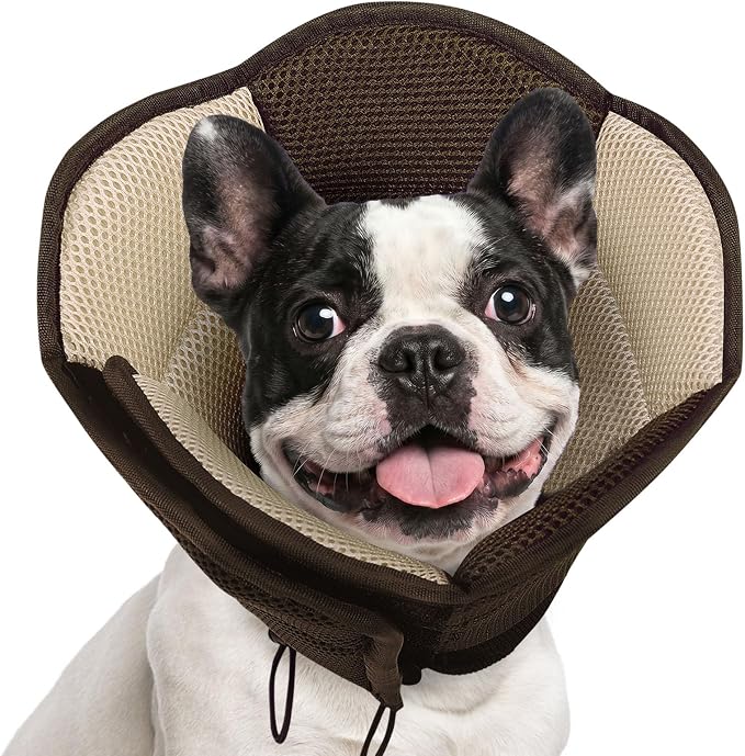 AOFITEE Dog Cone - Soft Dog Cone Collar to Stop Licking, Adjustable Comfy Cones for Dogs After Surgery, Foldable Cones for Dogs Elizabethan Pet Collar for Medium Pets, Pet Recovery Collar, Brown M