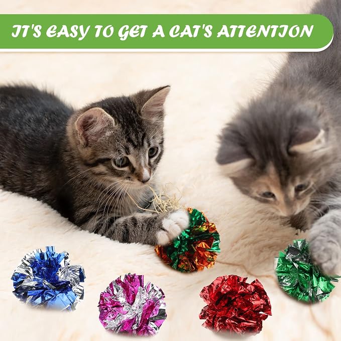 Silkfly 15 Pcs Polyester Film Crinkle Balls Cat Toys 2.36" Interactive Crinkle Ball, Colorful Balls Chew Toy for Cat Chase Ball Toys Attract Cats for Indoor Cats and Kittens to Keep Fit and Active