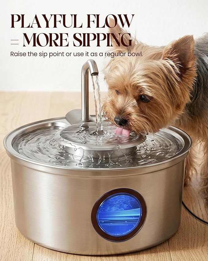 Cat Water Fountain Stainless Steel - 108oz/3.2L Ultra-Quiet Cat Fountain for Drinking with Removable Water Bowl, Kitty Spout Fountain with 3 Filters Supplies for Cats, Small Dogs, Multiple Pets