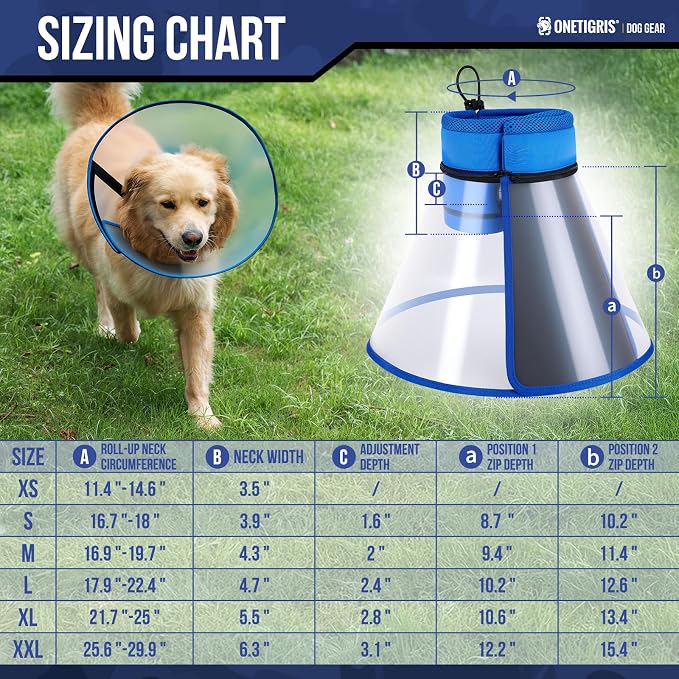 OneTigris Depth Adjustable Soft Dog Cone Collar for Medium Large Dogs After Surgery, Recovery for Small Dogs, Lightweight Elizabethan Collar for Dog to Stop Licking (Blue, L)