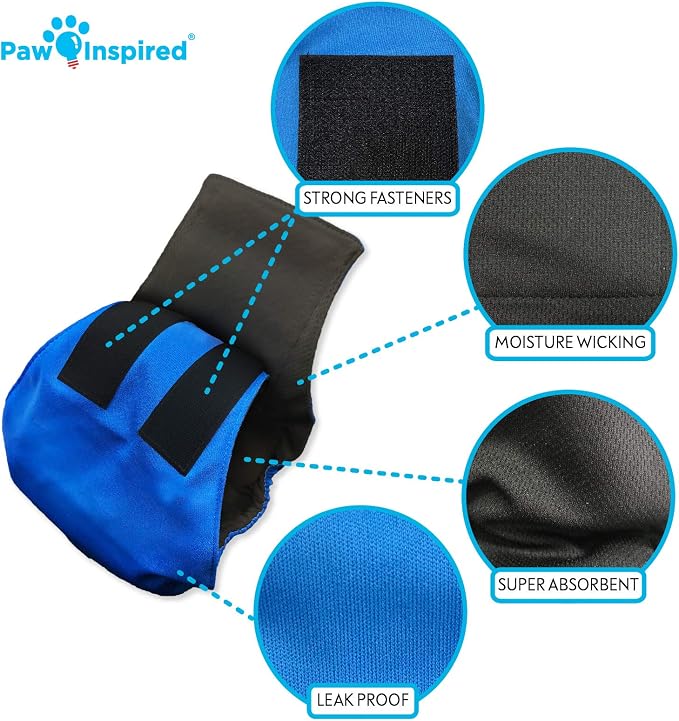 Paw Inspired 2-Count Reusable Male Dog Wraps, Washable Diapers for Male Dogs, Belly Bands for Incontinence, Surgery, Male Marking (XL Size, Assorted Colors with Black Lining, Pack of 2)