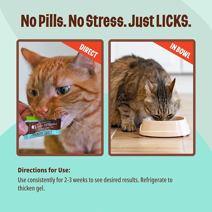 Licks Urinary Tract Care - Fast-Acting Urinary & Bladder Health Support for Cats - Cranberry, D-Mannose, Omega 3 & L-Lysine - Pill-Free Gel Packets - Savory Flavor - 10 Packets