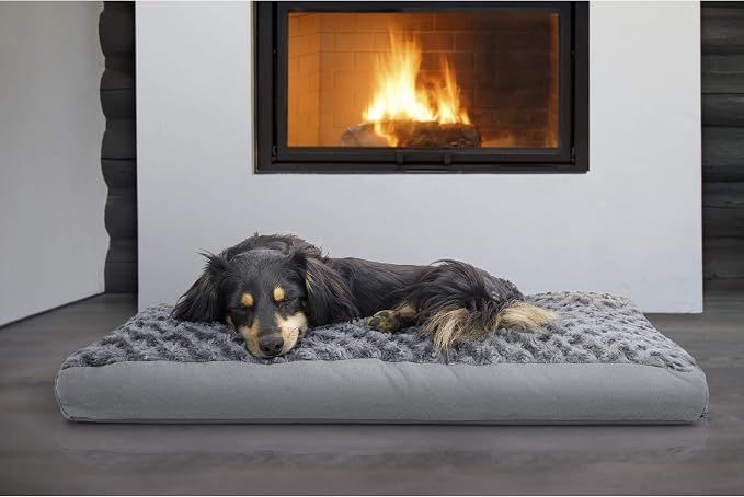 Furhaven Pillow Dog Bed for Medium/Small Dogs w/ Removable Washable Cover - Ultra Plush Faux Fur & Suede Mattress - Gray, Medium
