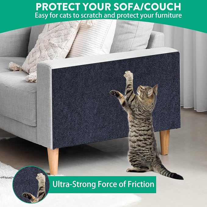 Trimmable Cat Scratcher Mat, Self-Adhesive Cat Scratching Carpet Pad Replacement for Cat Tree Shelves, Cat Steps and Posts, DIY Cat Scratch Couch Furniture Protector (Dark Blue, 39.4"x15.8")