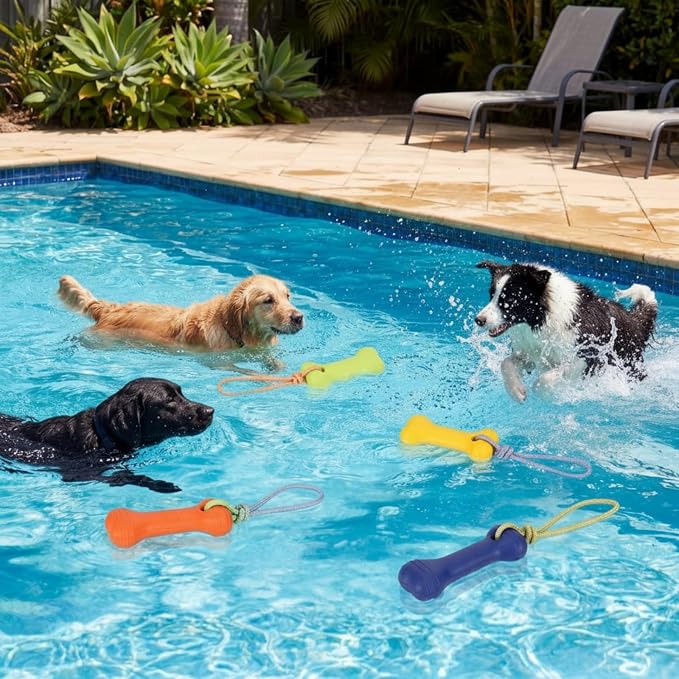 Skylety 4 Pack Floating Dog Toy with Rope Handle EVA Dog Bumper Throw Stick for Water Training Fetch Retrieving High Visibility Pool Water Toy for Beach Diving Pool Yard Summer Outdoor Play, Bone