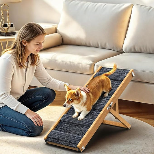 Pawaboo Foldable Dog Ramp, Small Dog Ramp for Couch, 4 Adjustable Height from 13'' to 21", Stable Pet Steps with Non-Slip Pad, Portable Pet Ramps Use for Couch Sofa Stairs, Walnut