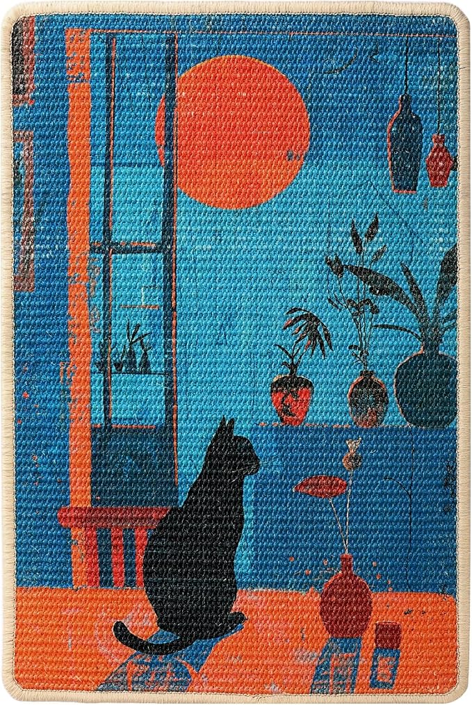 3-in-1 Sisal Cat Scratcher Mat 23.6x15.7'' – Floor & Wall Use with Sticker Tape, Protects Furniture, Couch & Carpet, Anti-Slip, Pet-Safe, Durable Scratch Rug Mat or Indoor/Outdoor Cats, Blue Silence