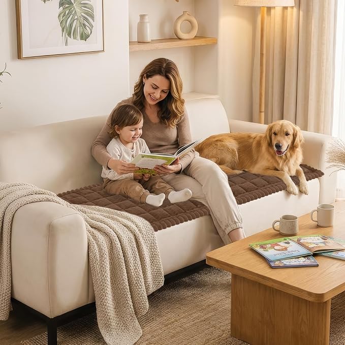 Smiry Couch Cover for Dogs, Non Slip Fuzzy Pet Sofa Covers Washable for 3 Cushion Couch, Soft Thick Furniture Protector for Cats Dogs, Against Fur, Dirt, Scratch Resistant (Brown, 43"x82.7")