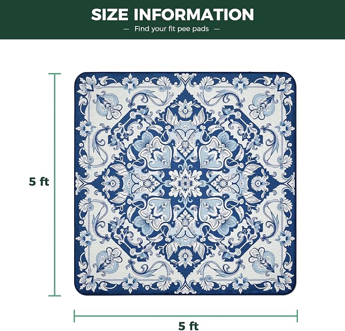 FXW Washable Pee Pads for Dogs, Puppy Pads with Super Absorbent, Specifically Designed for Rollick/Homeplus 24inch 8 Panels Dog Playpen, 63" Square, Mandala Blue, 1 Pack