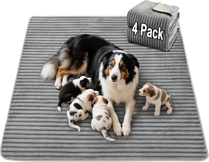 FunFurry Flannel Washable Pee Pad for Dogs - 4 Pack Reusable Dog Pee Pads, Puppy Pads, Fast Absorb Pet Playpen Mat with Non-Slip Back, Waterproof Puppy Training Pad. (Light Grey, 18" X 24")