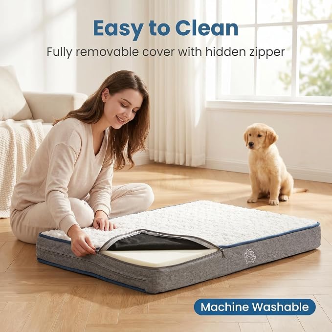 EMPSIGN Reversible Dog Bed Mat, Washable Pet Bed for Large Medium Small Dogs, Kennel Pad with Removable Cover, Bed Mattress for Crate Kennel, All Season Dual-Sided Plush & Canvas Pet Bed