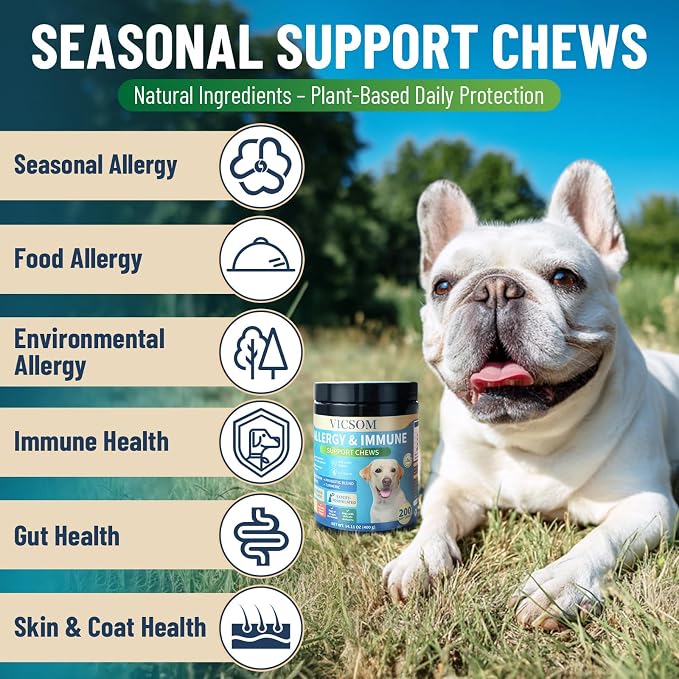 VICSOM No Chew Spray for Dogs & Natural Dog Allergy Relief Chews – Bitter Apple Training Spray for Chewing Prevention + Skin & Itch Relief Chews for Dogs, 6.76 FL Oz + 200 Chews