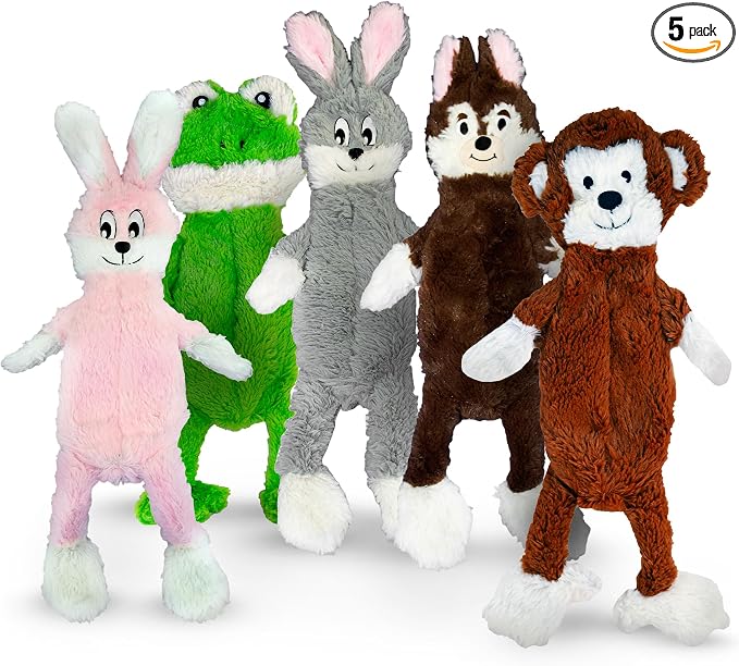 FGA MARKETPLACE Bundle of 5 Flat NO Stuffing NO Squeak Plush Dog Toys, Funny Style Will Entertain Your Pet for Hours, Recommended for Small and Medium Dog 21 INCH Long
