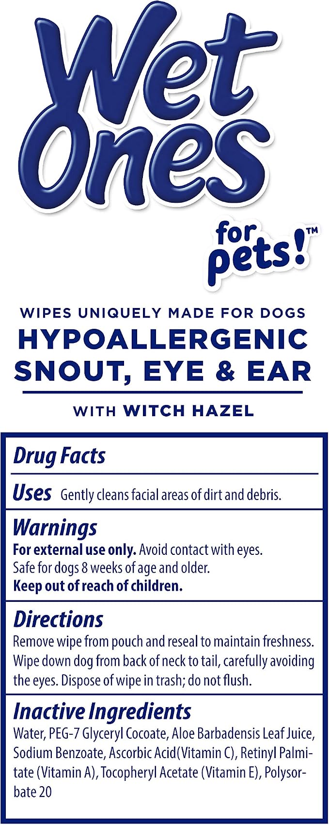 Wet Ones for Pets Extra Gentle Dog Wipes with Witch Hazel - Fragrance-Free, Hypoallergenic Pet Grooming Wipes for Snout, Eye, and Ear Areas, Sensitive Skin, 30 Count