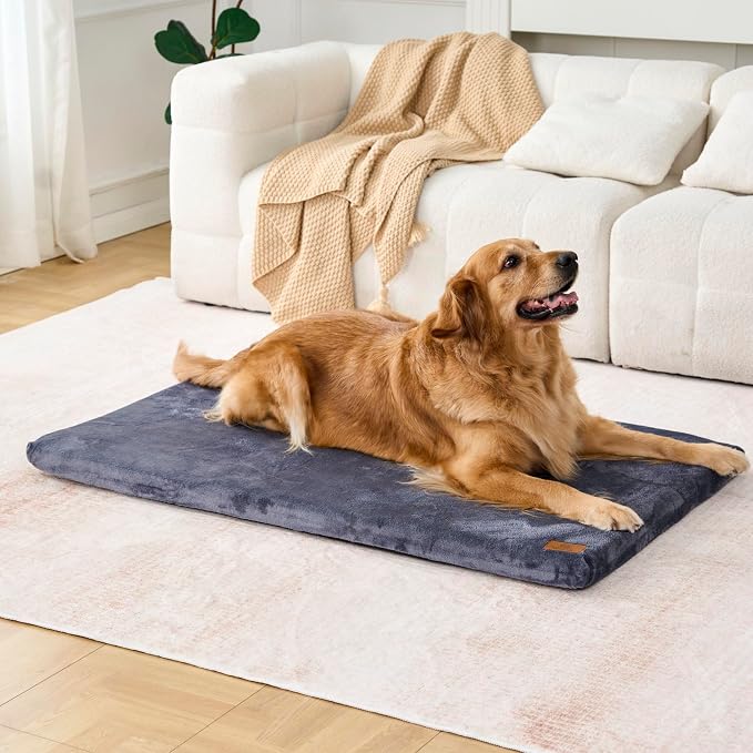 LIORCE Dog Crate Pad - Extra Large Dog Beds with Removable Washable Cover and Waterproof Lining - XXL Memory Foam Pet Bed for Crate - Reversible Kennel Mat (Cool & Warm), 48-inch, Dark Grey