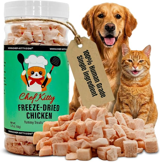 Freeze Dried Chicken Cat Treats | Healthy Dog Food Toppers 100% Human Grade | Single Ingredient, Grain Free Chicken Dog Treats | Inspected & Tested in USA | No Additives or Preservatives, 1.75 oz