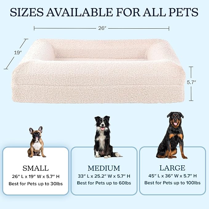 Orthopedic Dog Bed - 26in Small Dog Bed with Supportive Bolster, Nonslip Bottom, and Removable Washable Cover - Memory Foam Puppy Bed for Small Dogs and Cats - Dog Products by PETMAKER (Cream)