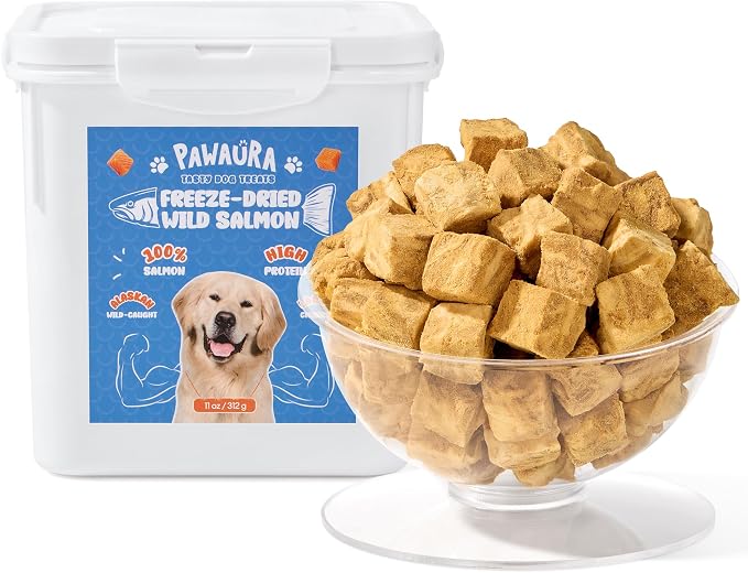 Freeze Dried Salmon Dog Treats-100% Wild-Caught Single Ingredient, Whole-Cut Large Pieces–Grain-Free, High Protein Low Calorie, Omega-3 for Skin & Coat, Training Treats for All Dogs(11oz)