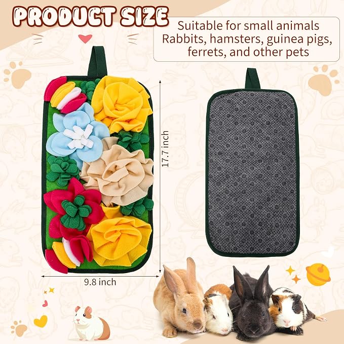 Yinkin 2 Pcs Rabbit Foraging Snuffle Mat for Small Animals Puzzle Toys Funny Interactive Nosework Feeding Mat for Bunny Hamsters Guinea Pigs Ferrets Chinchillas (17.7 x 9.8 Inches,Fashion Styles)