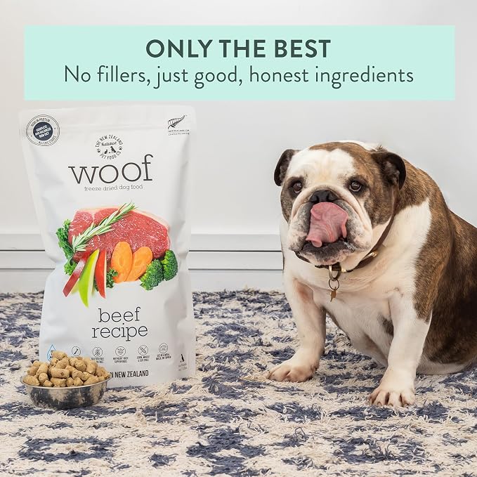 The New Zealand Natural Pet Food Co. WOOF Freeze Dried Dog Food - Beef Recipe, High Protein, Use as a Complete Diet, Dog Food Topper, Mixer, or as Dog Treats, All Life Stages - 9.9 Ounce (Pack of 1)