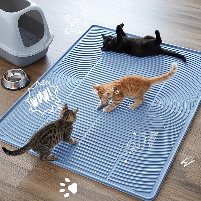 Extra Large Cat Litter Mat 47"X35", Waterproof Silicone Mat for Litter Box Areas, Multi-Functional Floor Mat for Food and Water(Grey)