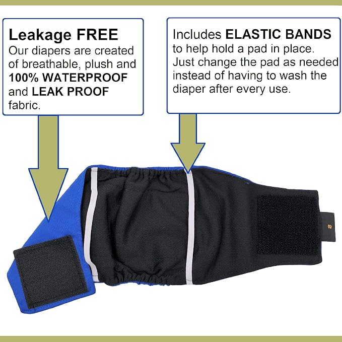 Pack of 3 Male Dog Diapers Waterproof Leak Proof Belly Band Wrap Washable for Small, Medium and Large Pets (L: Waist 16" - 20")