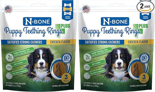N-Bone Puppy Teething Rings Plus Chicken Flavor Dog Treat, 3 Count Bag, 3.6-oz (Pack of 2)