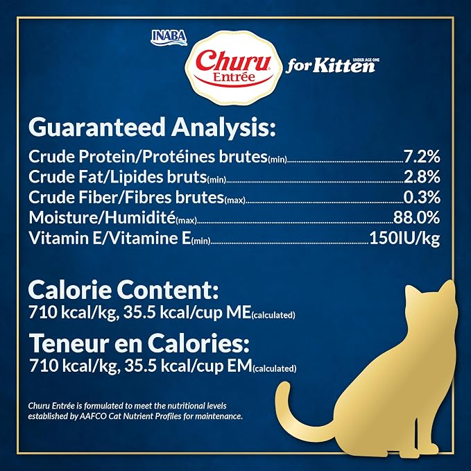 INABA Churu Entrée Pate for Kittens, Grain-Free, High Moisture, Prebiotic Wet Cat Food, 1.76oz. per Pouch, 6 Pouches, Chicken Recipe with Tuna
