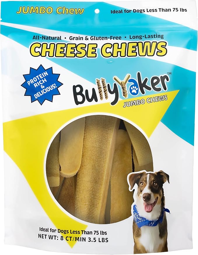 BULLYYAKER All Natural Himalayan Dog Chew,Odorless,Longlasting Healthy Cheese Dog Chew Treats.Can be Used Indoor & Outdoor to Keep Dogs Busy. (8 Pack, Jumbo (Min.7oz))